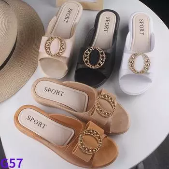 fashion Summer Slope Heel Sandals New Round Button Women s Casual Flat Bottom Sandals Slippers Daily Beach Slippers Women s Shoes 36-37 чёрный