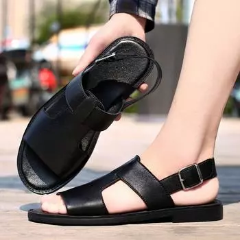 Fashion Summer Stylish Men s Breathable Shoes Non-Slip Male Comfortable Sandals 2024 Luxury Brand All-Match Male Slippers for Men Flats 38 чёрный