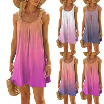 Модный летний сарафан для женщин, повседневное пляжное платье без рукавов с принтом и милым слингом L