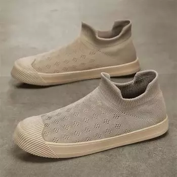 Fashion Summer Tendy Casual Shoes Men Knitted Mesh Outdoor Sneakers Men Slip-on Sock Shoes Breathable Sport Shoes Men Zapatillas Hombre 39 серый