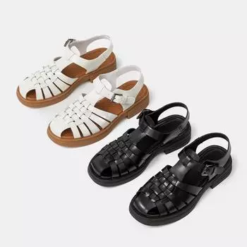 мода Летний тренд новые повседневные универсальные женские повседневные туфли плетеные полые ретро модные римские женские высококачественные изысканные сандалии 35 чёрный