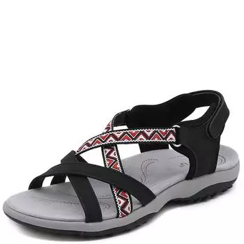 fashion Summer Women 1cm Platform 2cm High Heels Flats Female Hook Soft Printing Sandals Lady Sewing Thread Comfortable Bohemian Shoes 36 серый