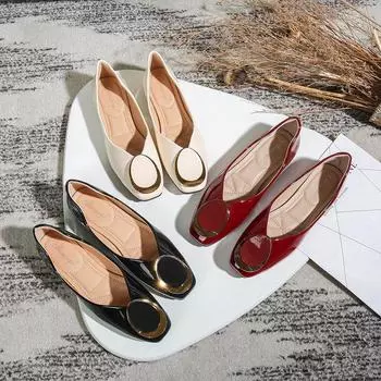 Fashion Summer Women Cool High Heels Simple and Versatile Stitching Low Heel High Heels Shallow Mouth Soft Bottom Square Toe Shoes 34 бордовый