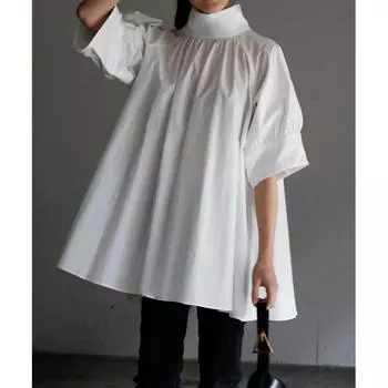 Модная летняя женская однотонная блузка с высоким воротом и половиной рукавом, повседневная блузка большого размера, повседневная водолазка с коротким рукавом one size белый