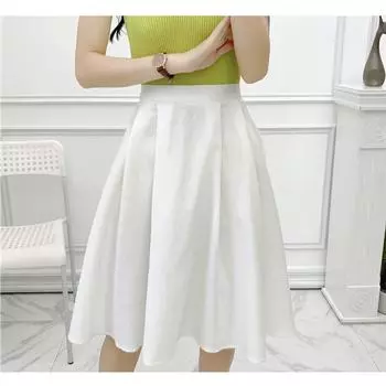 Fashion Summer Women s Clothing K-style Pure Color Younger Skirt White S