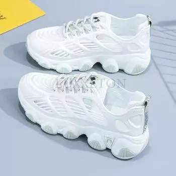 fashion Summer Women s Mesh Breathable Old Daddy Shoes All-match Casual Sports Shoes Women s Height-increasing Wedges Sneakers 35 зелёный