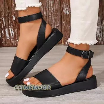 Fashion Summer Women s Sandals Luxury Leather Fashion Square Toe Open Toe Strap Comfortable Block Heel Platform Sandalias Large Size 43 36 чёрный