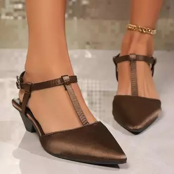 fashion Summer Women s Sandals Pionted Toe Closed Toe Shoes for Women Outdoor Buckle Strap Shoes Spike Heel Fashion Office Lady Shoes 35 темно-коричневого