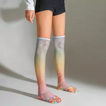 fashion Summer Women s Sandals Round Toe Flat Shoes for Women Slip-on Platform Shoes Outdoor Fahion Over-the-knee Toe Sot Air Mesh Shoes 35