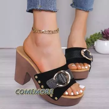 Fashion Summer Women‘s Sandals Square High Heels Woman Platform Casual Rivet Pumps Peep Toe Female Elegant Ladies Shoes Zapatos De Mujer 36 бежевый