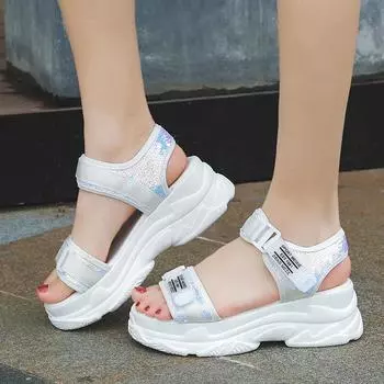 Fashion Summer Women Sandals Buckle Design Black White Platform Sandals Comfortable Women Thick Sole Beach Shoes 2024 New 8 белый