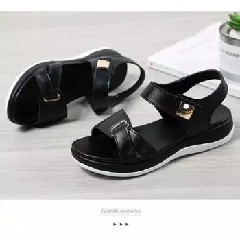 fashion Summer Women Sandals Flat Shoes Woman Light Comfortable Leather Casual Hook Loop Sandalias Mujer Women s Footwear Plus Size 43 37 бежевый