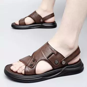 Fashion summerBusiness and Leisure Beach Men s Sandals Slippers Outdoor Non-Slip Thick-soled Leather Sandals New Men s Outdoor Sandals 38 чёрный