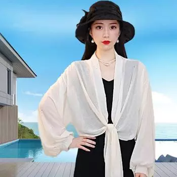 Модный солнцезащитный блестящий широкий рукав шаль однотонный шифоновый кардиган дышащий
