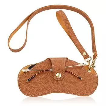 Fashion Sunglasses Bag Retro PU Leather Eyewear Pouch Bags Glasses Case Women Brown-with Neck Strap