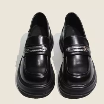 fashion Super High Heels Loafers Women Autumn Patent Leather Chunky Platform Pumps Woman Slip on Black Jk Uniform Shoes Mary Janes 35 чёрный