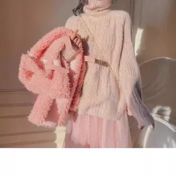 Fashion sweater women s pullover autumn and winter new loose lazy style turtleneck thickened outer wear retro twist knitted top one size fits all серый