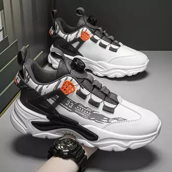 Модные мужские кроссовки с поворотной пряжкой, весенние новые легкие спортивные туфли для взрослых, повседневные дышащие кроссовки для бега, универсальные туфли для папы 39 чёрный