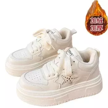 Fashion SyfIyno New Lolita Casual Sneakers Campus Style Winter Plush High Top Sports Shoes Warm Cotton Shoes Thick Soled Board Shoes 35 белый