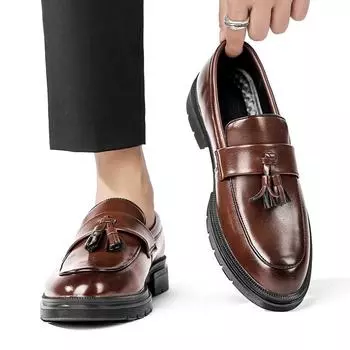 Fashion Tassel Men s Business Leather Shoes Loafers Comfortable Flats Casual Shoes Men Breathable Slip-On Soft Leather Driving Moccasins 38 чёрный