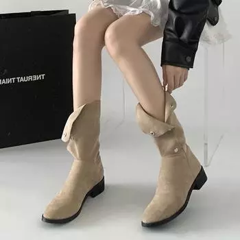 Fashion temperament British style thick heel round head boots women s spring and autumn 2025 new French retro Maillard boots 35