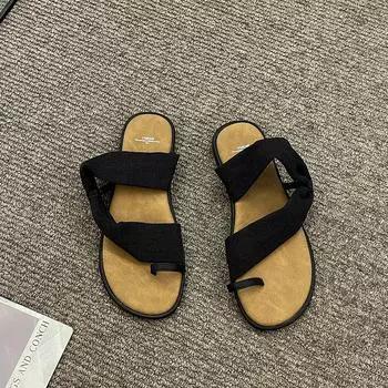 Fashion temperament design sense flat sandals women s summer new outer wear holiday style thin set toe fashion sandals 35