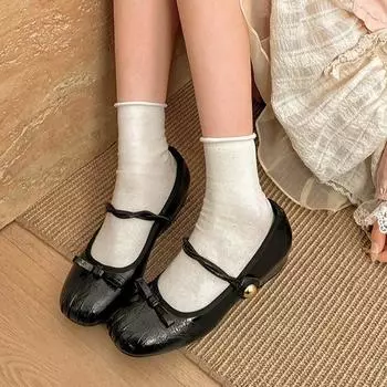 Fashion temperament French ballet style shallow mouth flat-soled single shoes women s 2025 new spring and autumn retro soft-soled Mary Jane shoes 35 чёрный