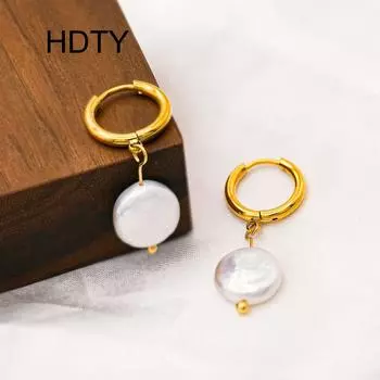 Fashion temperament Natural freshwater pearl earrings Titanium steel plated 18K gold earrings Women s fashion