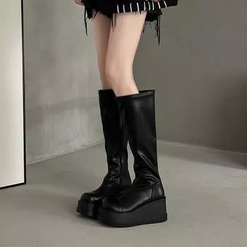 Fashion temperament niche design thick-soled heightening boots women s autumn and winter new simple and versatile high boots 35