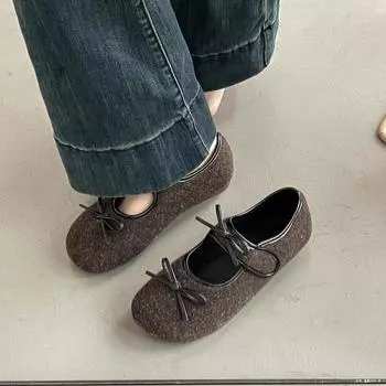 Fashion temperament retro flat bottom shallow mouth single shoes women s 2025 new spring and autumn French bow soft sole Mary Jane shoes 35 чёрный