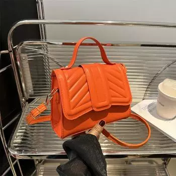 Fashion texture simple square bag 2024 summer new casual solid color shoulder messenger bag texture handbag чёрный