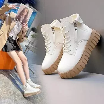 Fashion Thick Bottom High Top Women s Shoes 2024 Spring Autumn New Style Versatile Student Sports White Shoes Ins Trendy Casual Board 35 бежевый