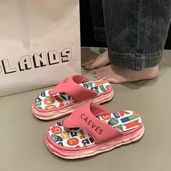 Fashion thick-bottomed summer graffiti outer slippers women s 2025 new small muffin bottom height women s cool slippers 35 розовый