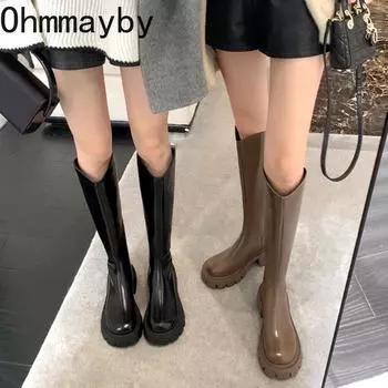 мода Толстые ноги V-образный вырез женские сапоги до колена мода мягкие кожаные туфли осень зима платформа дамы рыцарь длинные сапоги 35 хаки