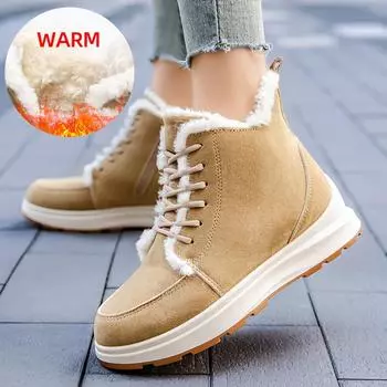 fashion Thick Plush Snow Boots for Women Winter 2024 Faux Suede Non Slip Cotton Shoes Woman Keep Warm Platform Ankle Booties Plus Size 36 хаки