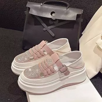 Модные повседневные туфли на толстой подошве с выемками из стразов для женщин, новые модные кроссовки смешанных цветов для женщин Zapatos De Mujer 2024 35 розовый