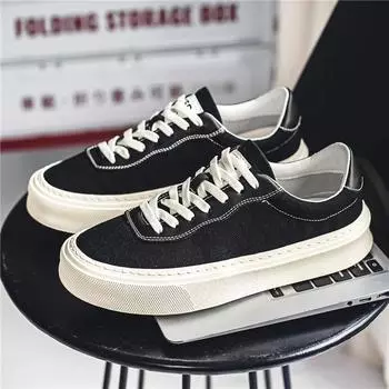 Fashion Thick Sole Men Shoes Outdoor Sports Male Canvas Casual Sewing Running Sneakers Height Increasing Fitness Platform Shoe 39 чёрный