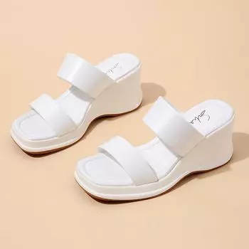 Fashion Thick Sole Wedges Women s Slippers 2024 Summer Casual Lightweight Female Shoes 6.5cm High Heel Indoor Outer Wear Slides Shoes 35 белый
