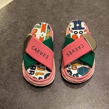 Fashion thick-soled cross-cool slippers for women to wear summer new graffiti beach sandals for women 35