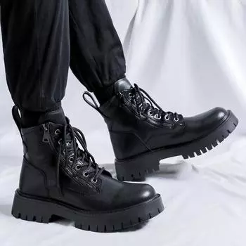 Fashion Thick soled men s boots Classic British trendy styles Outdoor leisure fashion party Daily handsome young people Quality shoes 38 чёрный