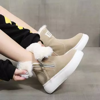 Fashion Thick soled short boots popular for women in winter, new round toe plush warm snow boots, thickened Korean cotton shoes 35 бежевый