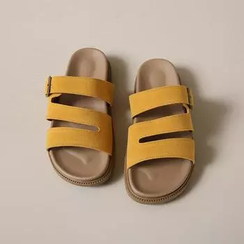 Fashion thick-soled slippers Fashion summer new one-word belt buckle Beach cool slippers Women 34