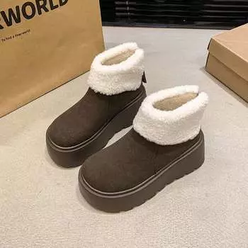 Fashion thick-soled snow boots women s winter new one-pedal piled thickened thermal cotton shoes 35