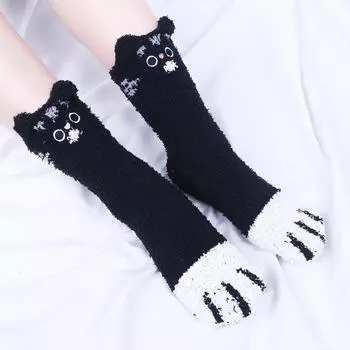 Fashion Thick Winter Warm Plush Sleeping Socks Floor Socks Coral velvet socks Cat Paw хаки