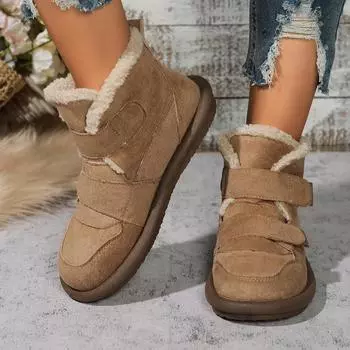 Fashion Thickened Fur and Plush Fashion, Warm and Thick Soled Snow Boots for Women, 2024 New Winter Casual Non Slip Cotton Shoes 35 хаки