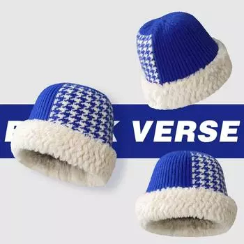 Fashion thousand bird grid wool hat women shopping autumn and winter plush warm ear protection wool blend knitted bucket hat