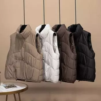 МОДА Жилет из хлопка на трех пуговицах, женская, осень 2024 года, новый воротник-стойка, модный, универсальный, жилет из хлопка, свободный, трендовый, одежда M