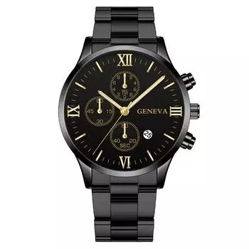 Fashion three-eye calendar Roman pattern steel belt men s watch men s watch