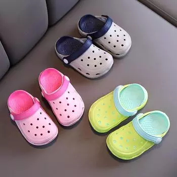 Fashion Toddlers Shoes Summer Kids Clogs Baby Boys Girls Mules Garden Beach Sandals Cave Hole Baby Anti-slip Slippers 190mm insole серый