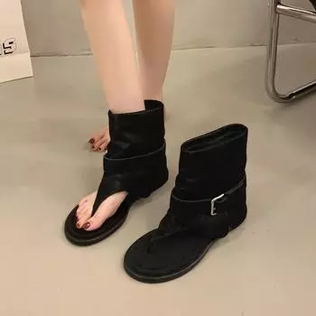 Fashion toe cool boots cover boots summer new soft leather fashion round head personalized round head sandals 35